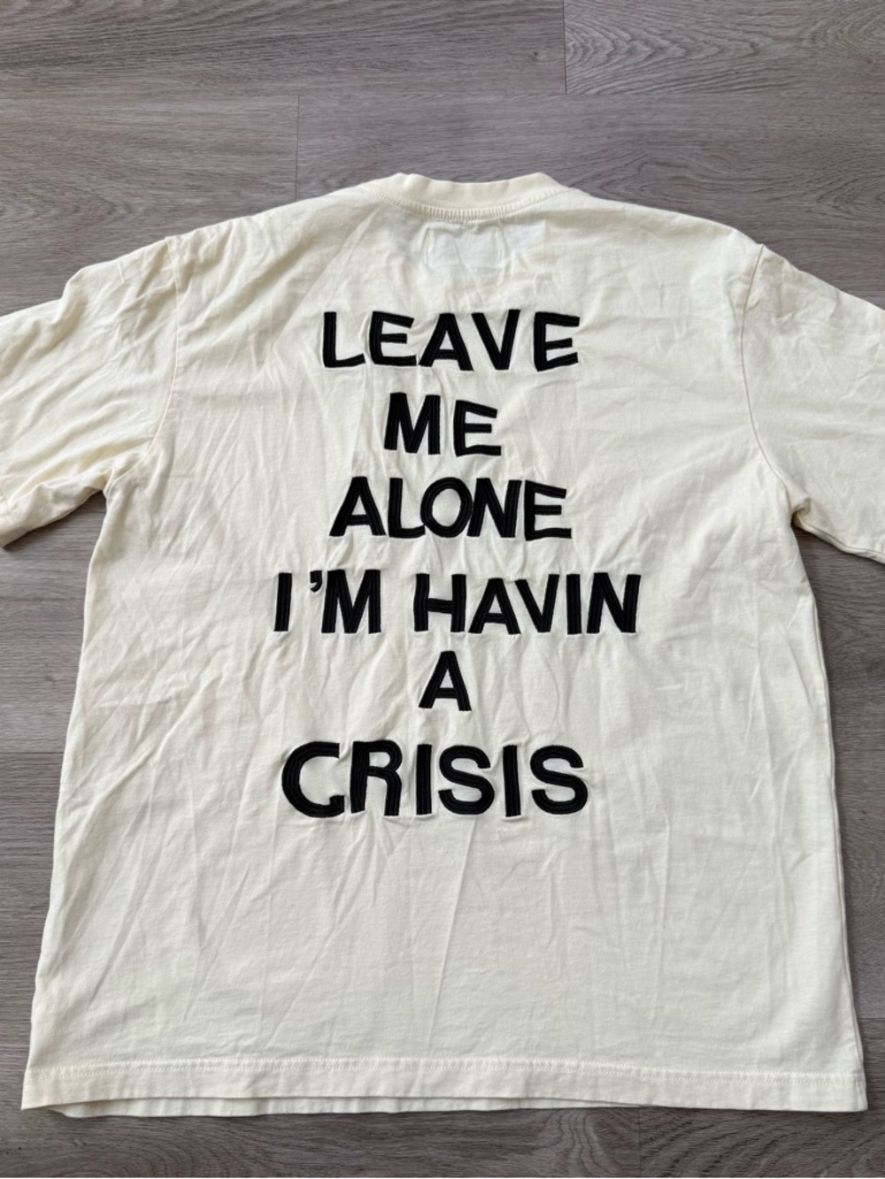 Stingwater Leave Me Alone I’m Having A Crisis Off White Black T-Shirt Mens Large